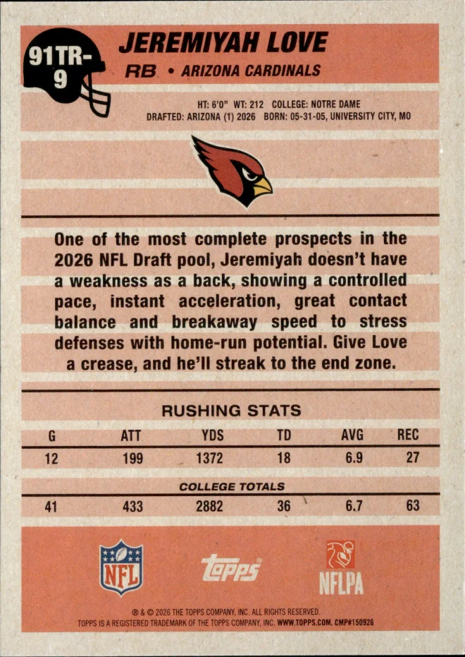 Jeremiyah Love card back