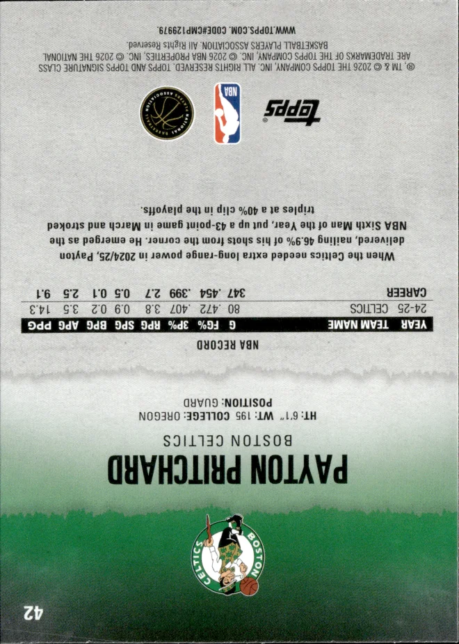 Payton Pritchard card back