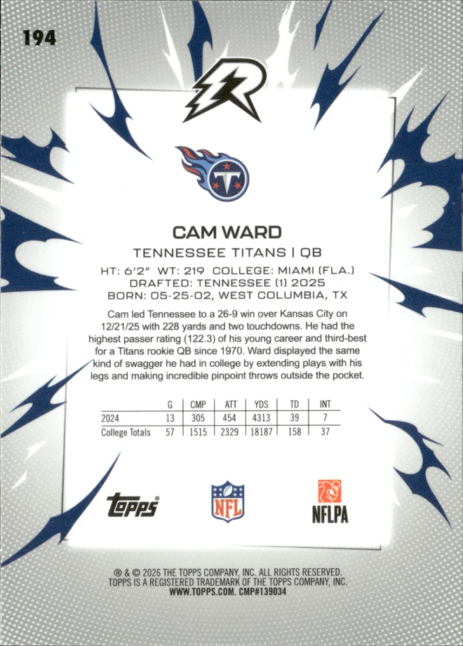 Cam Ward card back