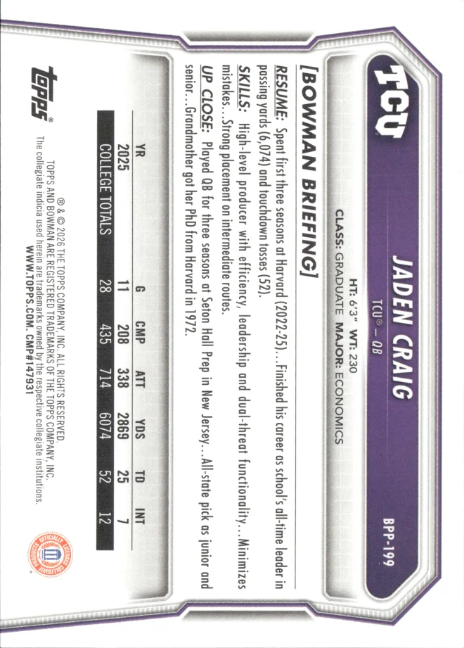 Jaden Craig card back