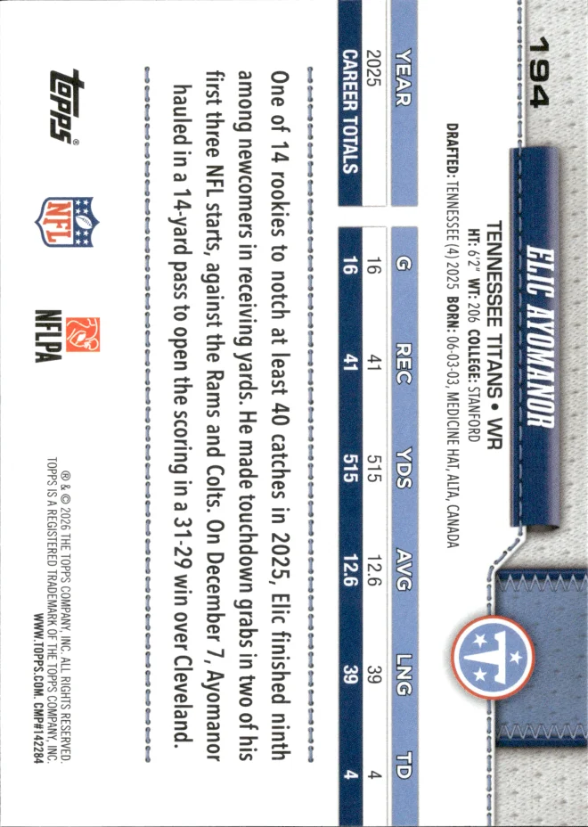Elic Ayomanor card back