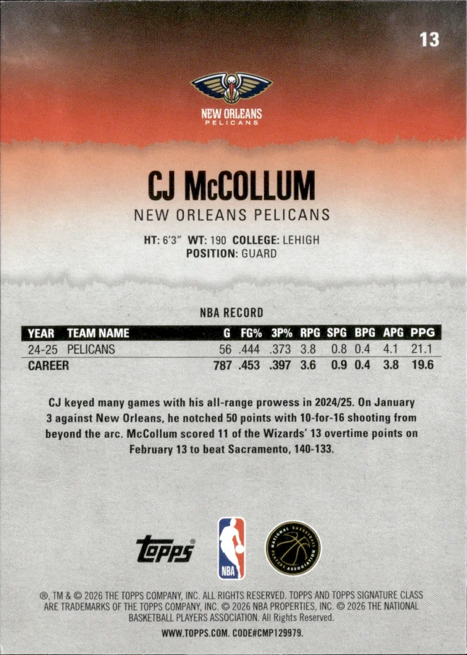 CJ McCollum card back