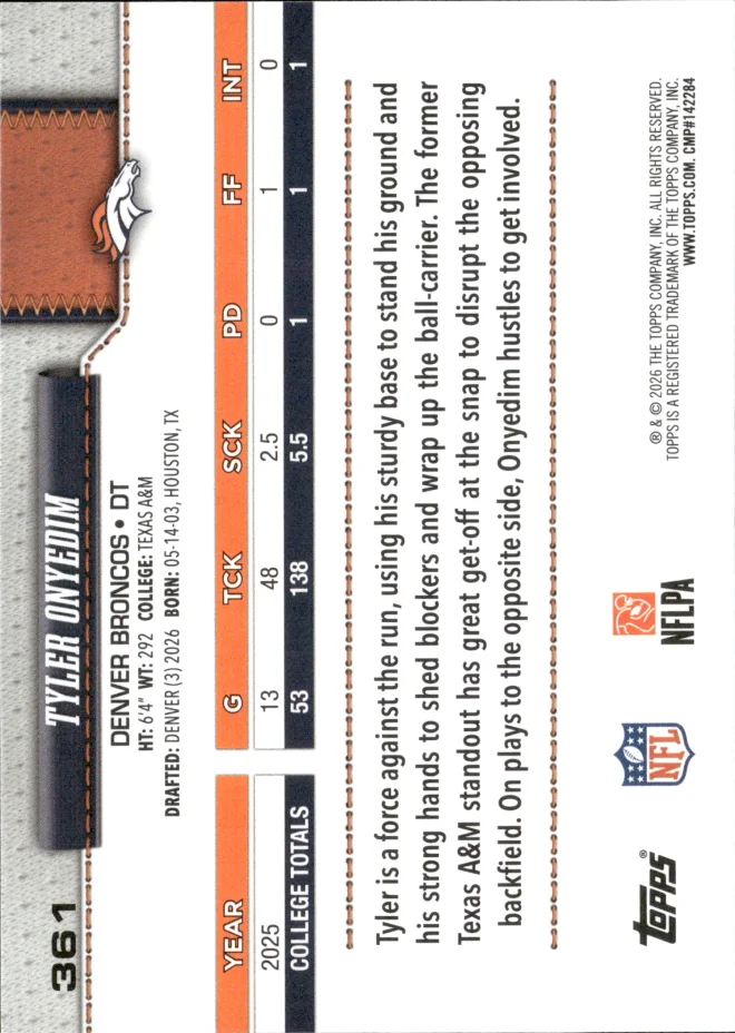 Tyler Onyedim card back