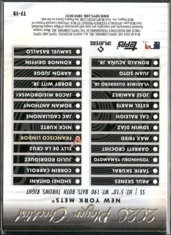 Francisco Lindor card back