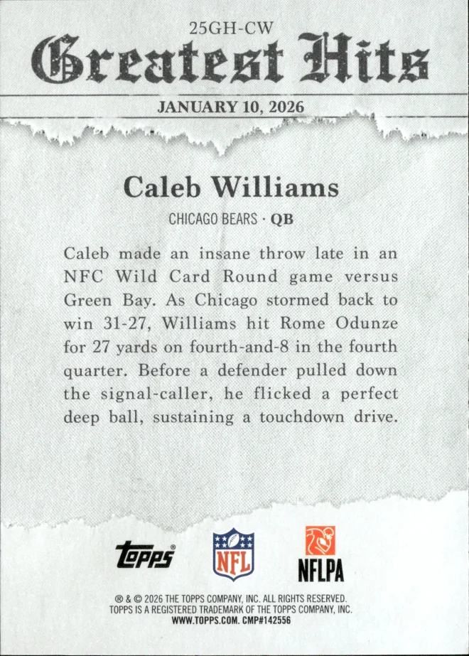 Caleb Williams card back