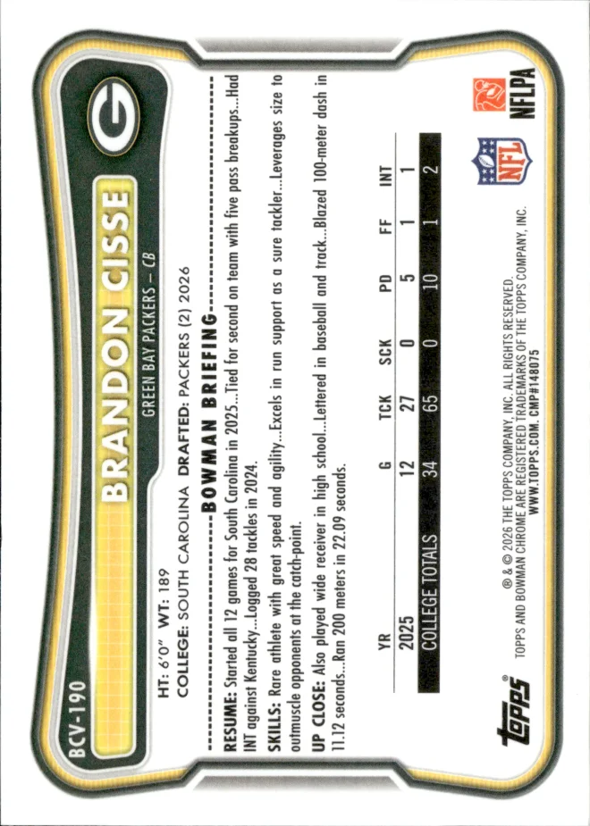 Brandon Cisse card back