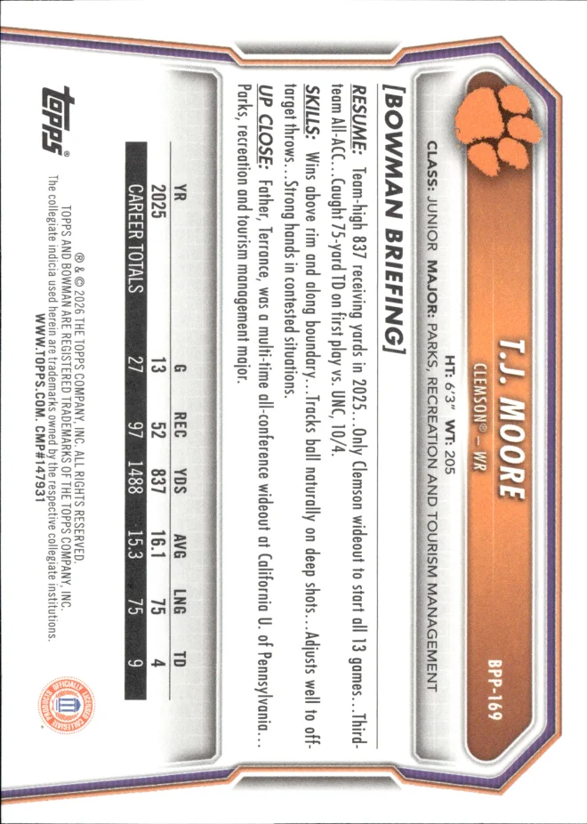 T.J. Moore card back