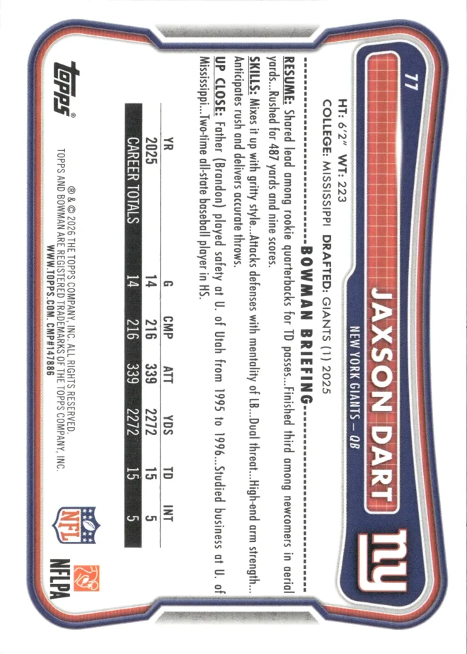 Jaxson Dart card back