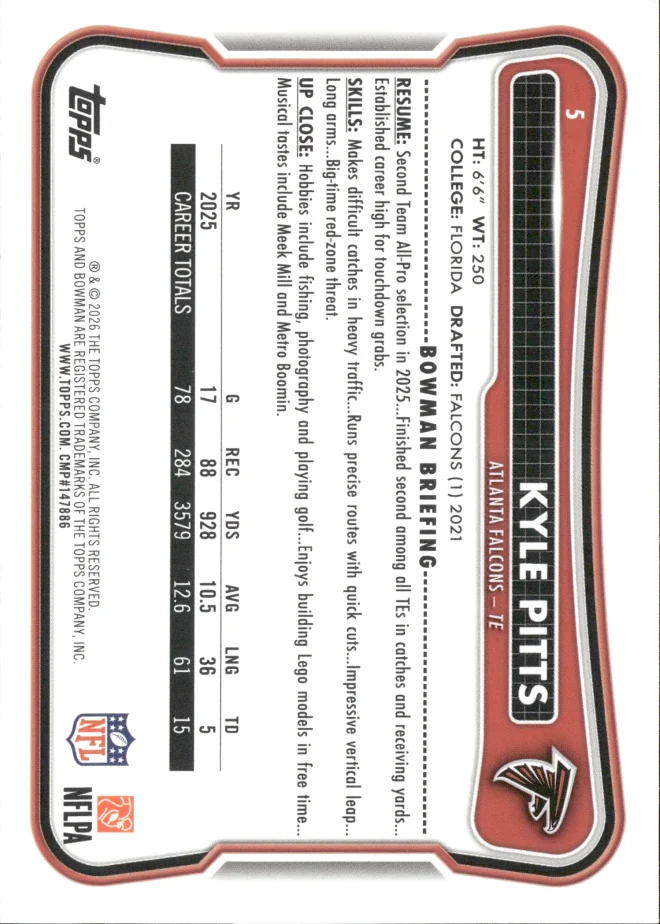 Kyle Pitts card back