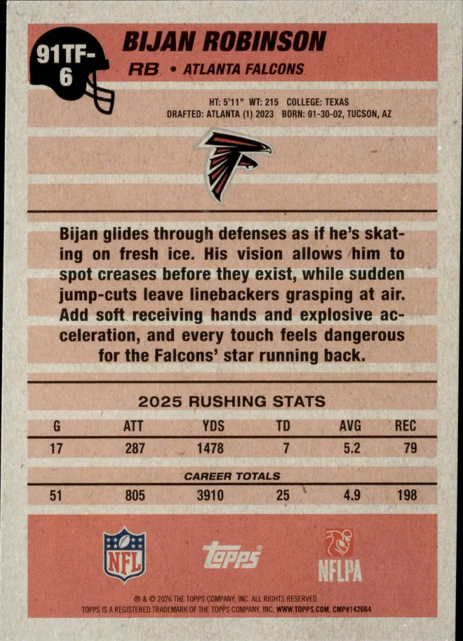 Bijan Robinson card back