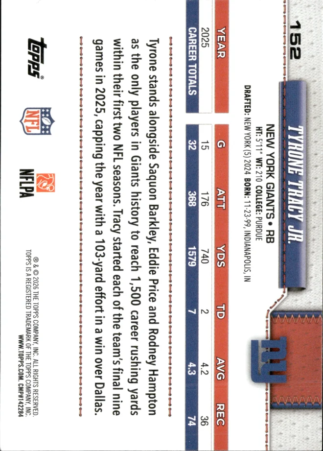 Tyrone Tracy Jr. card back