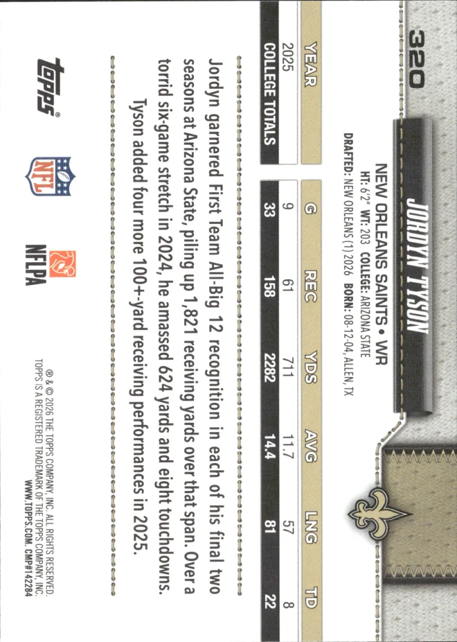 Jordyn Tyson card back