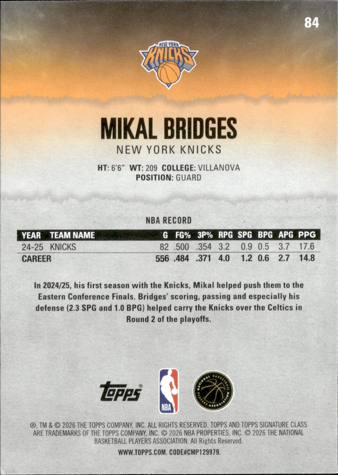 Mikal Bridges card back