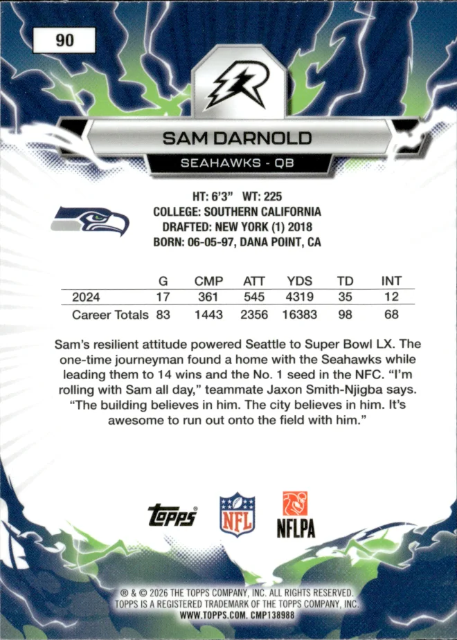Sam Darnold card back