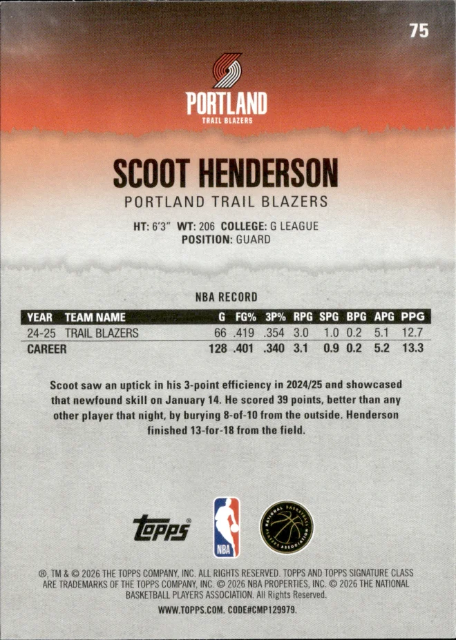 Scoot Henderson card back