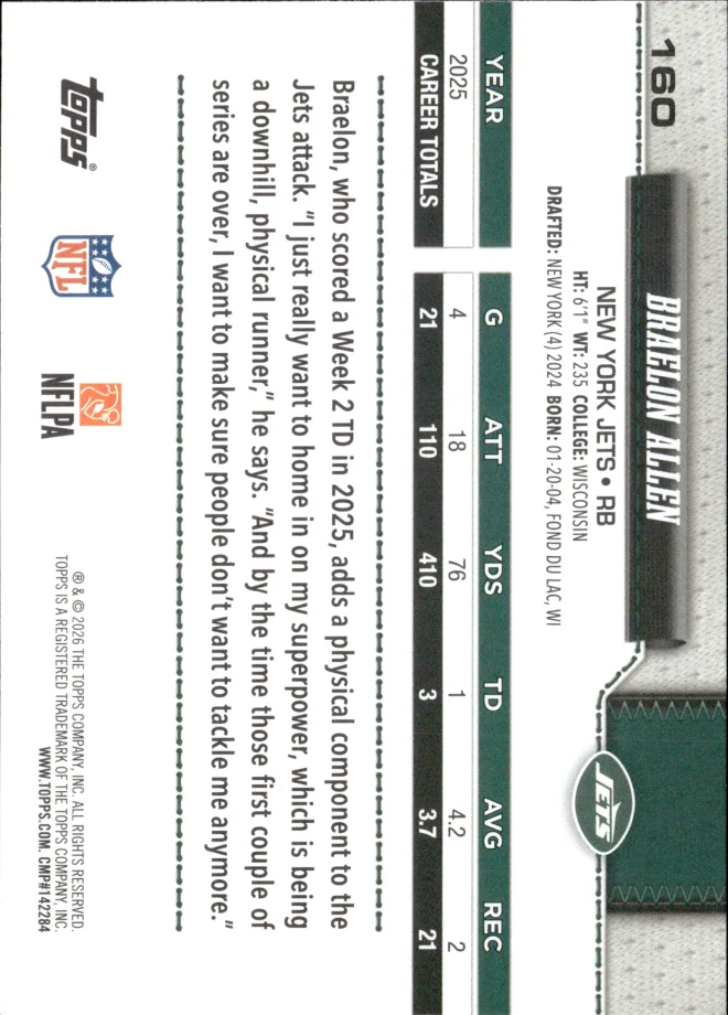 Braelon Allen card back