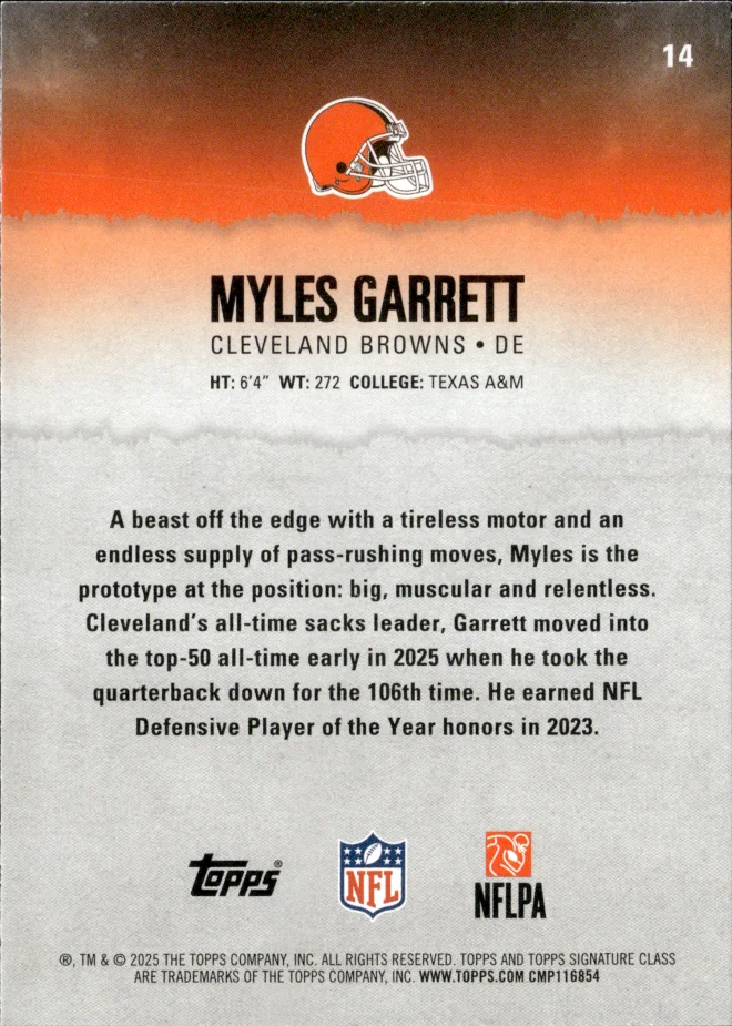 Myles Garrett card back