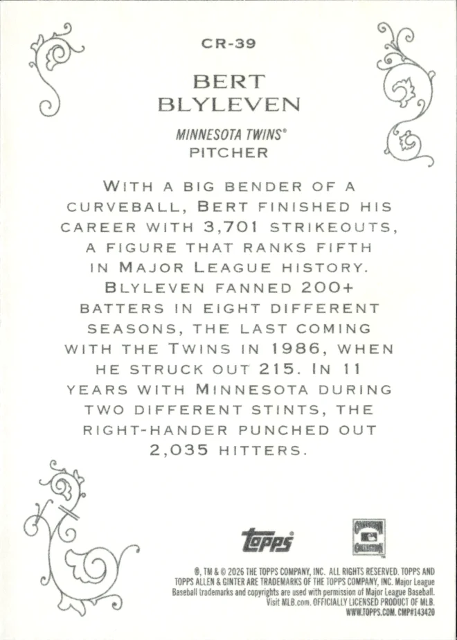 Bert Blyleven card back