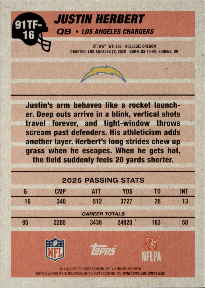 Justin Herbert card back