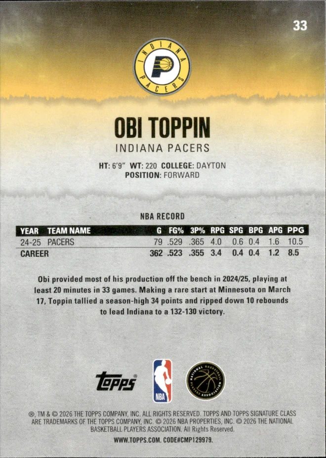 Obi Toppin card back