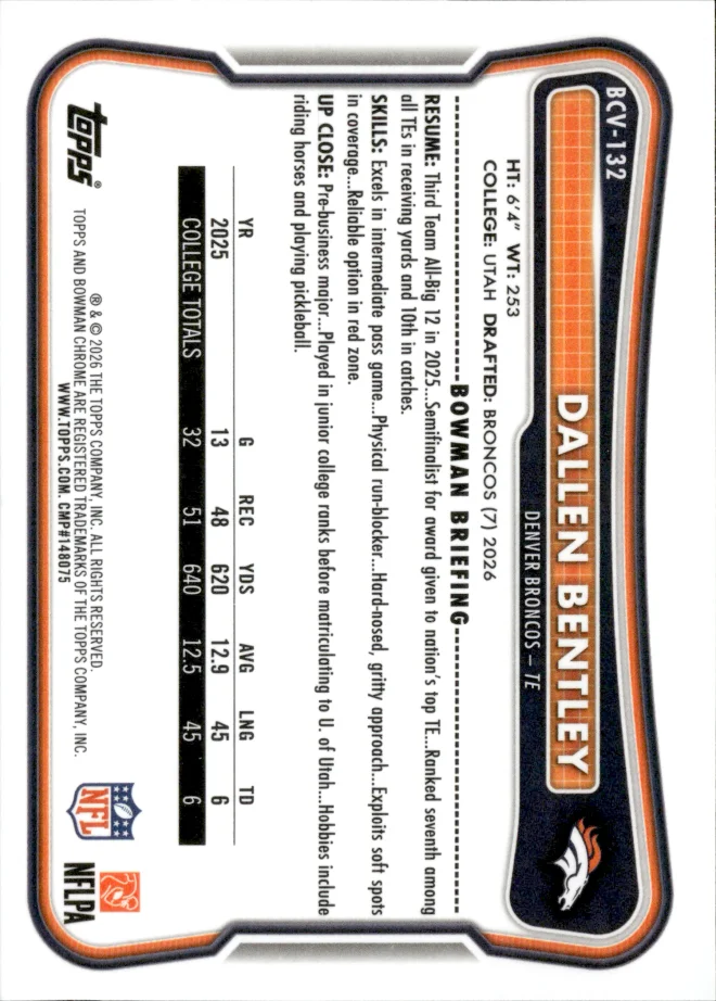 Dallen Bentley card back