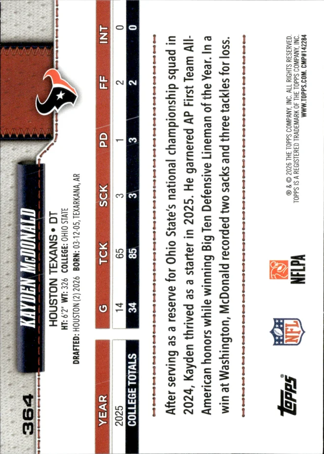 Kayden McDonald card back