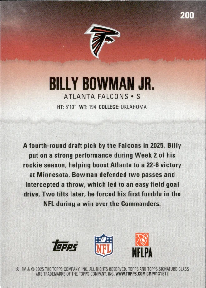 Billy Bowman Jr. card back