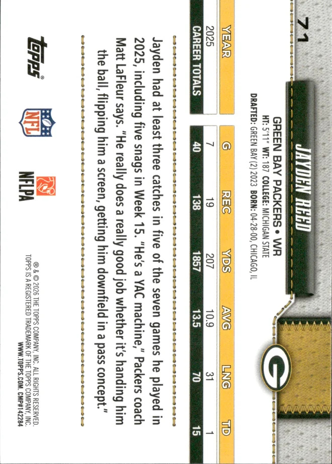 Jayden Reed card back