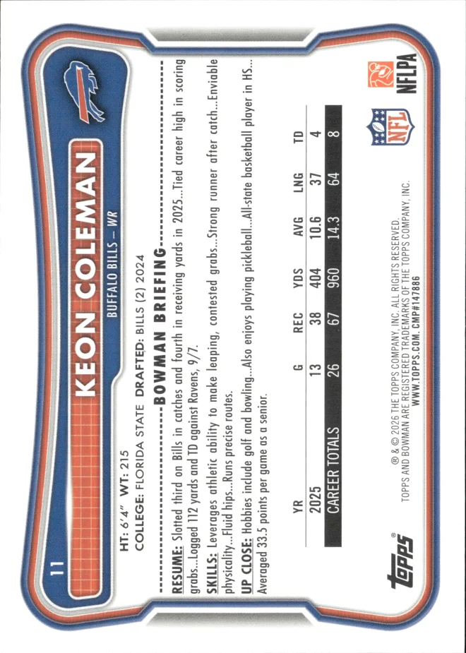 Keon Coleman card back