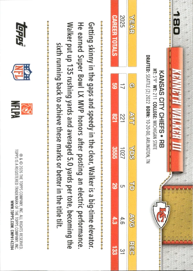 Kenneth Walker III card back