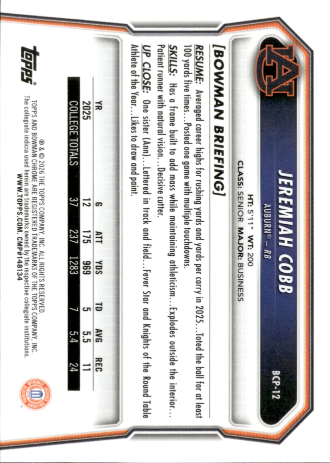 Jeremiah Cobb card back