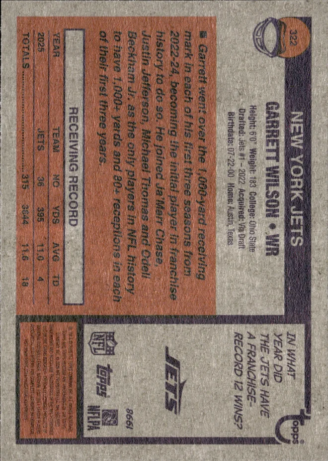 Garrett Wilson card back