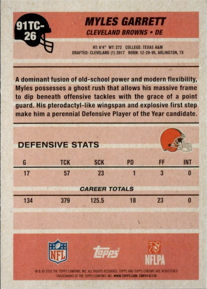 Myles Garrett card back