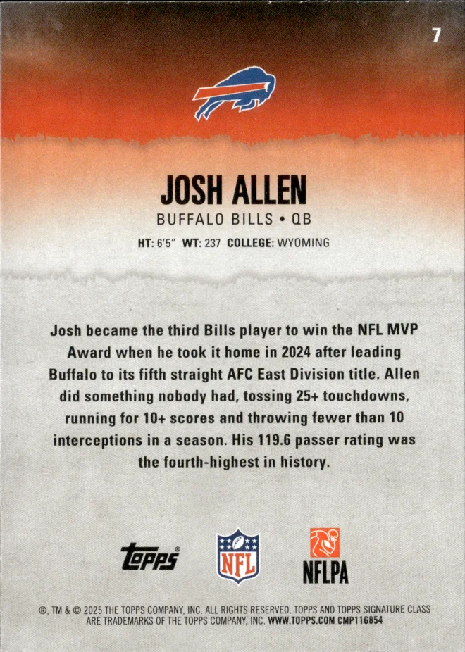 Josh Allen card back