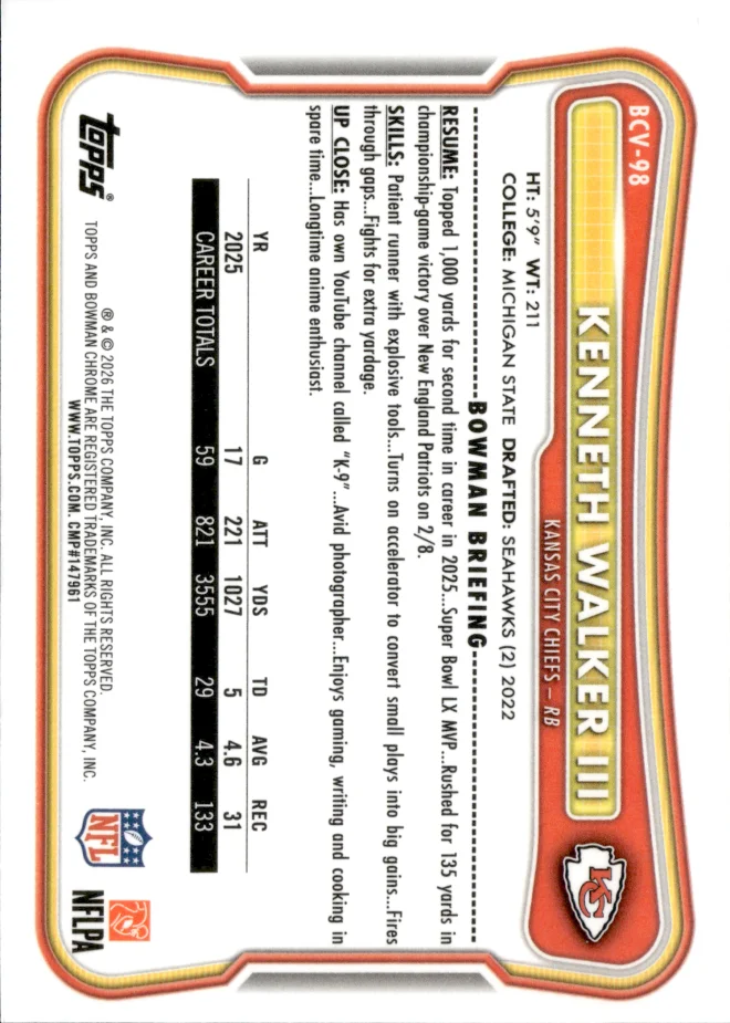 Kenneth Walker III card back