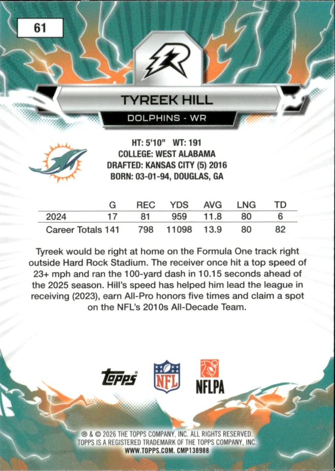 Tyreek Hill card back