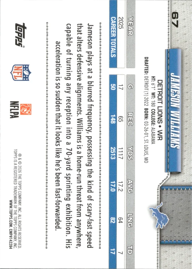 Jameson Williams card back