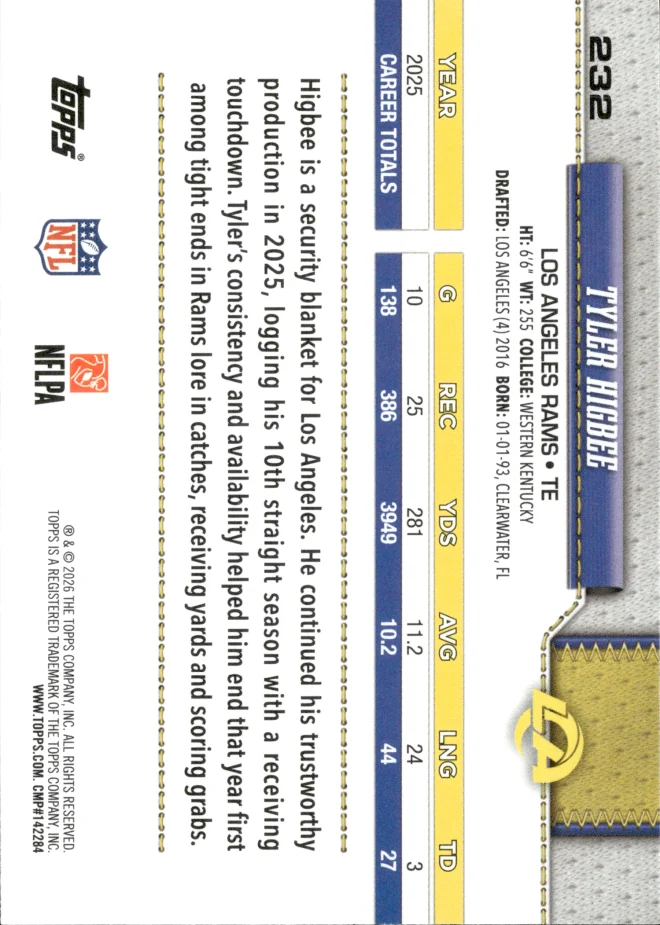 Tyler Higbee card back