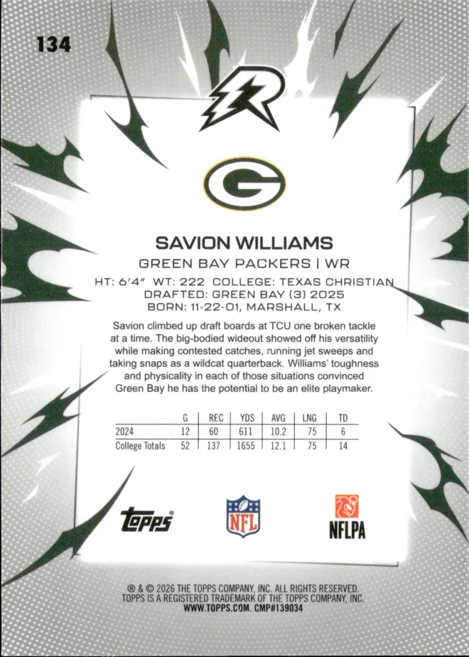 Savion Williams card back