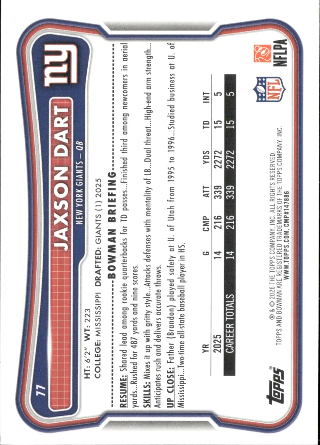 Jaxson Dart card back