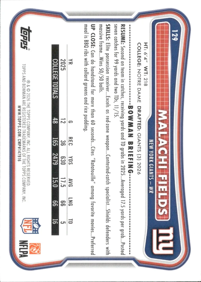 Malachi Fields card back