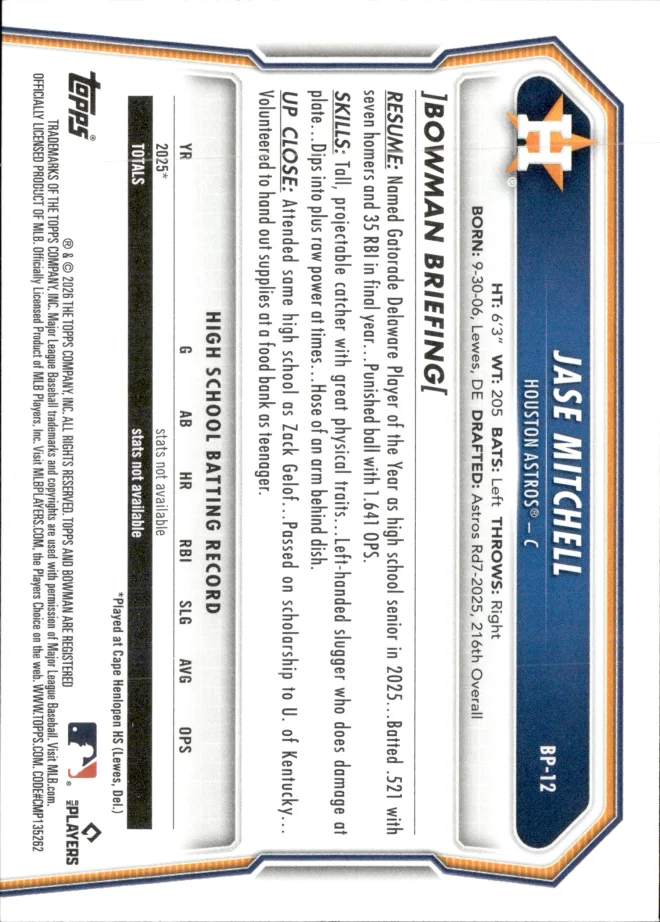 Jase Mitchell card back