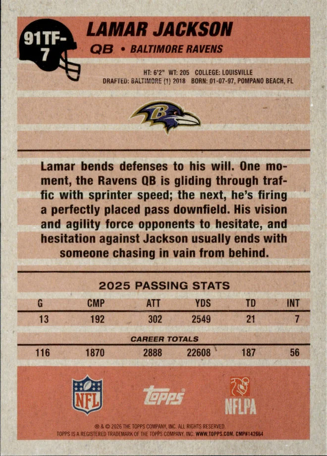 Lamar Jackson card back