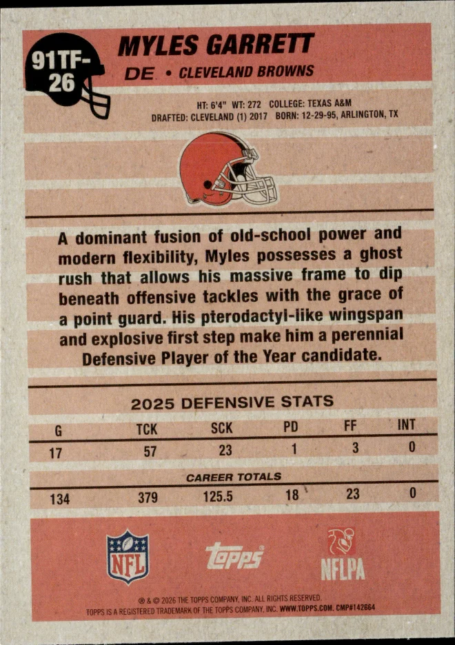 Myles Garrett card back
