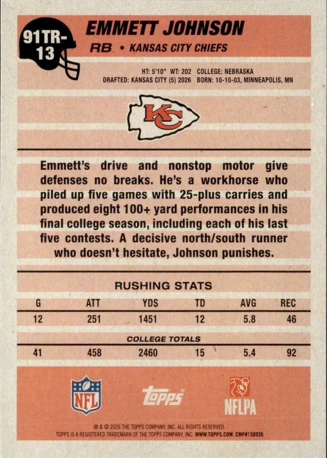 Emmett Johnson card back