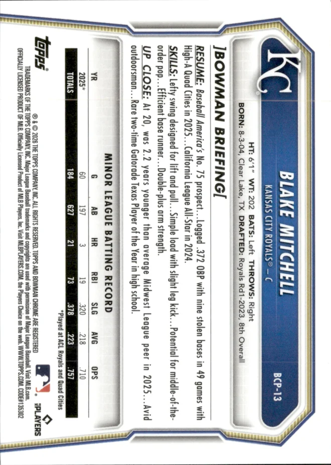 Blake Mitchell card back
