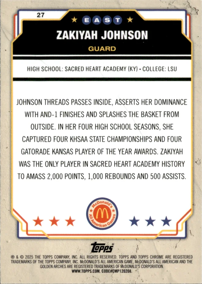Zakiyah Johnson card back