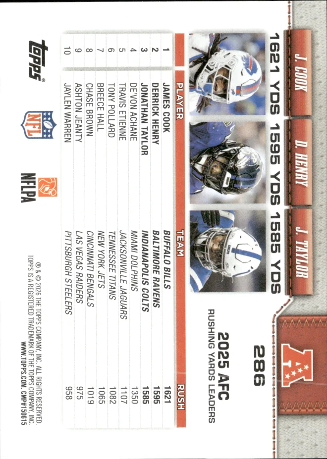 James Cook / Derrick Henry / Jonathan Taylor card back