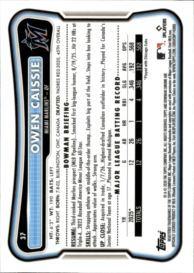 Owen Caissie card back
