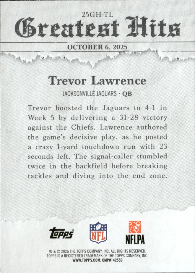 Trevor Lawrence card back
